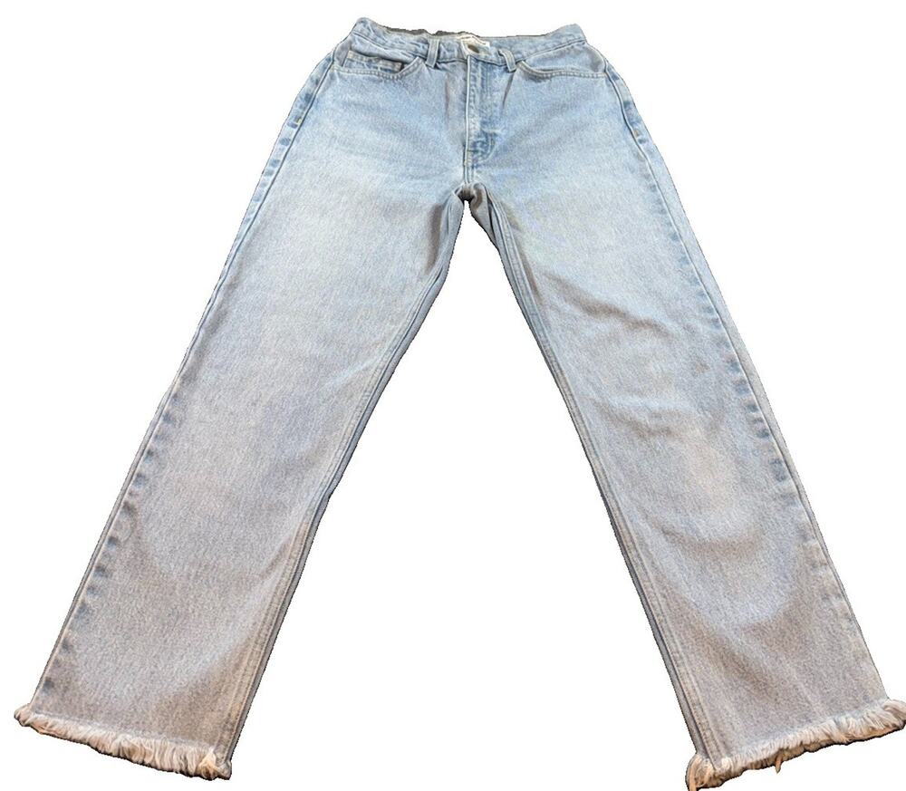 American Apparel Jeans Women’s 27 Light Wash High Rise Straight Leg Raw Hem USA